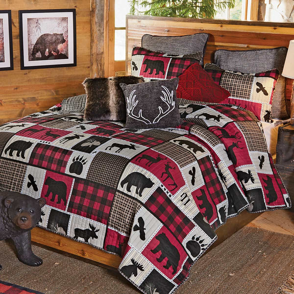 Wildlife Icons Lodge Plaid Quilt Bed Set - King - SALE