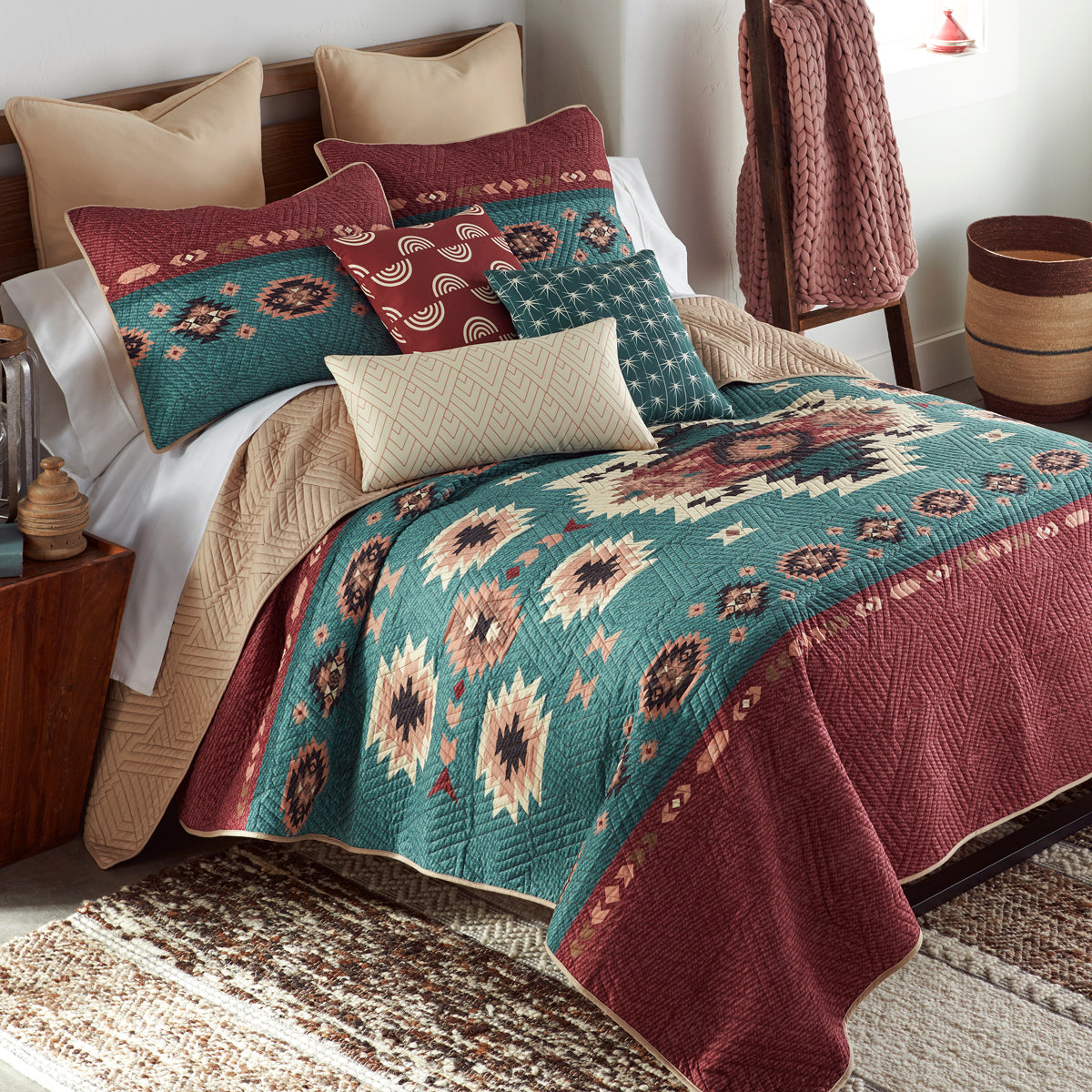 Mojave Turquoise & Rust Quilt Bed Set - King- SALE