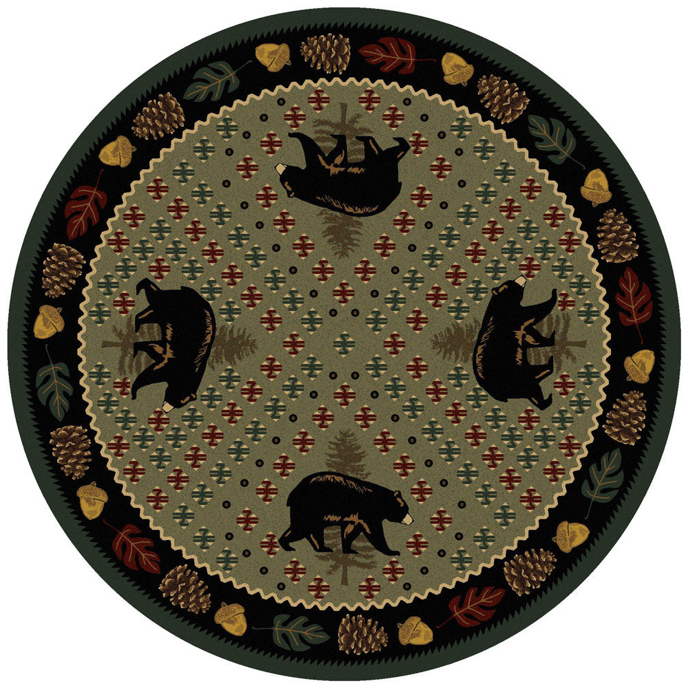 Bear Patchwork Green Rug - 8 Ft. Round