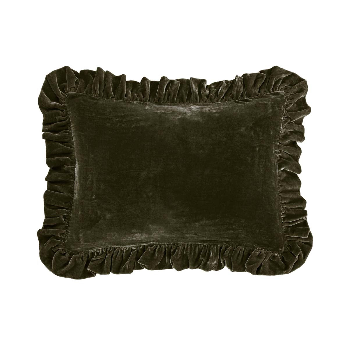 Green Velvet Ruffled Oblong Pillow - OUT OF STOCK UNTIL 08/19/2026
