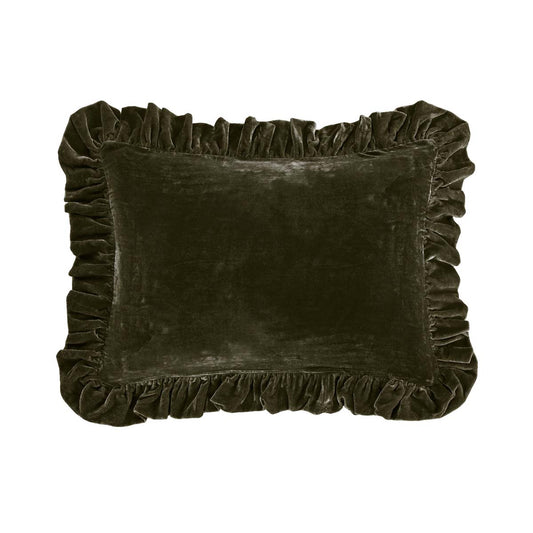 Green Velvet Ruffled Oblong Pillow