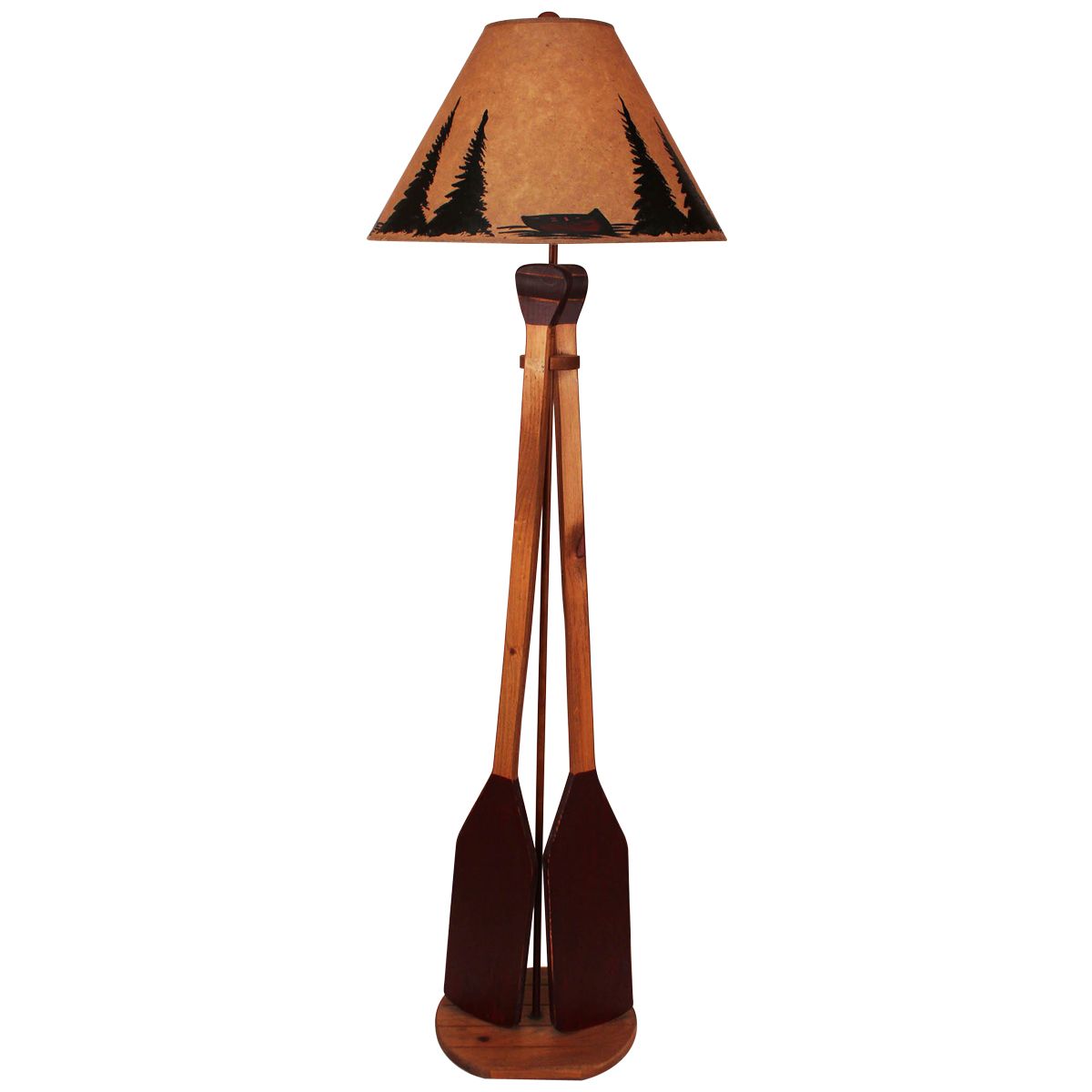 Stain/Red Wooden 2-Paddle Floor Lamp- Canoe and Trees Shade