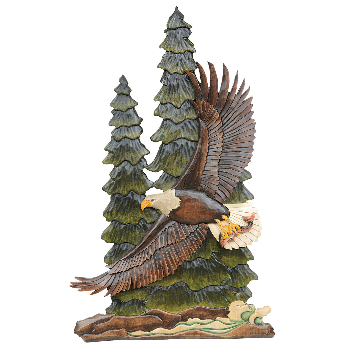 Forest Eagle Carved Wood Wall Art