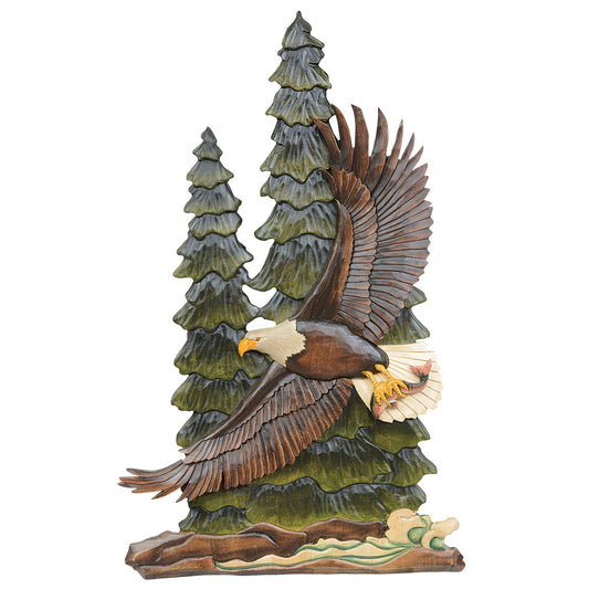 Forest Eagle Carved Wood Wall Art