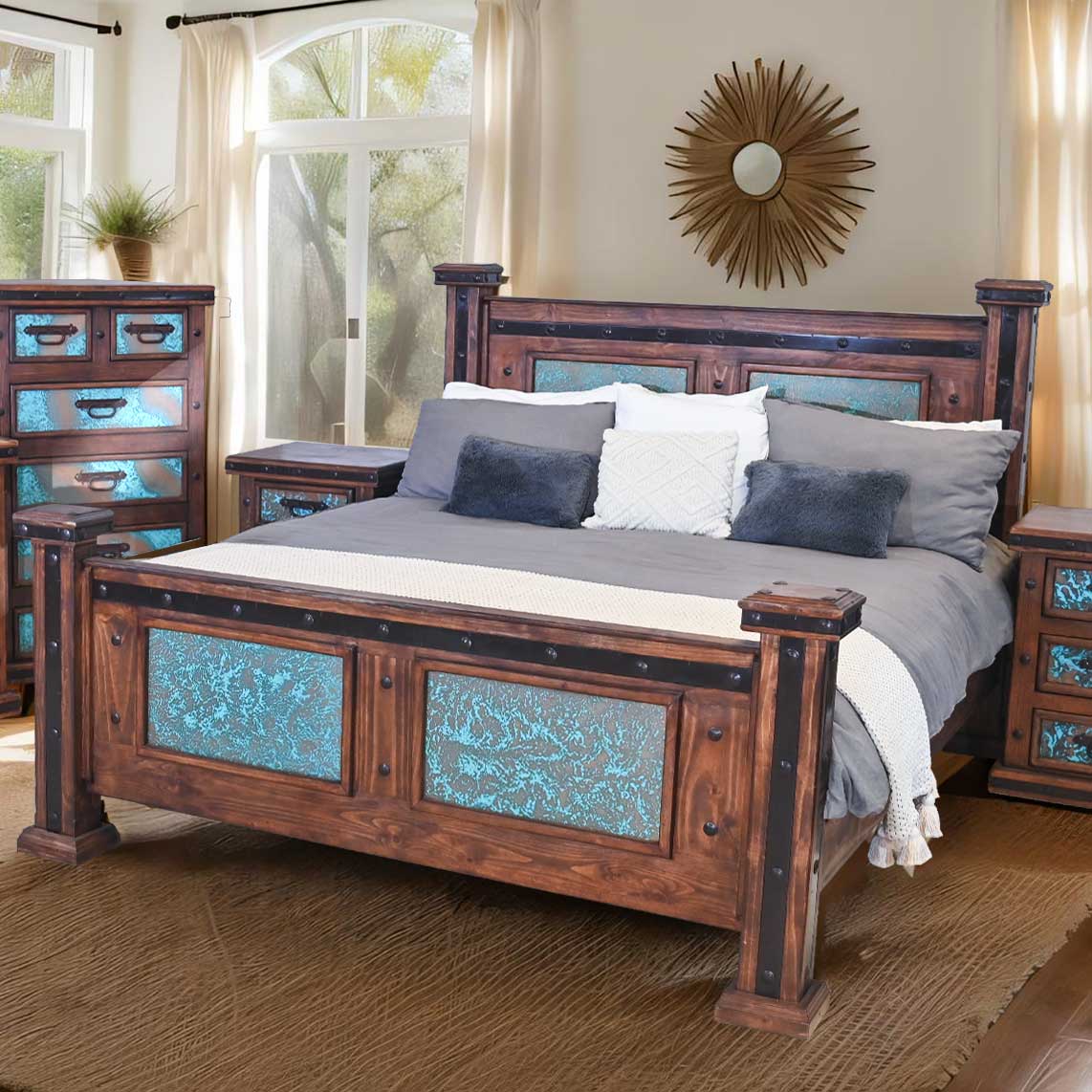 Turquoise Patina Copper Bed - Queen