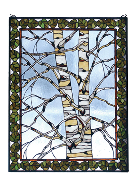 Birch Tree In Winter Stained Glass Window - 28 Inch