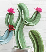 Blooming Cactus Green Metal Sculpture - Medium