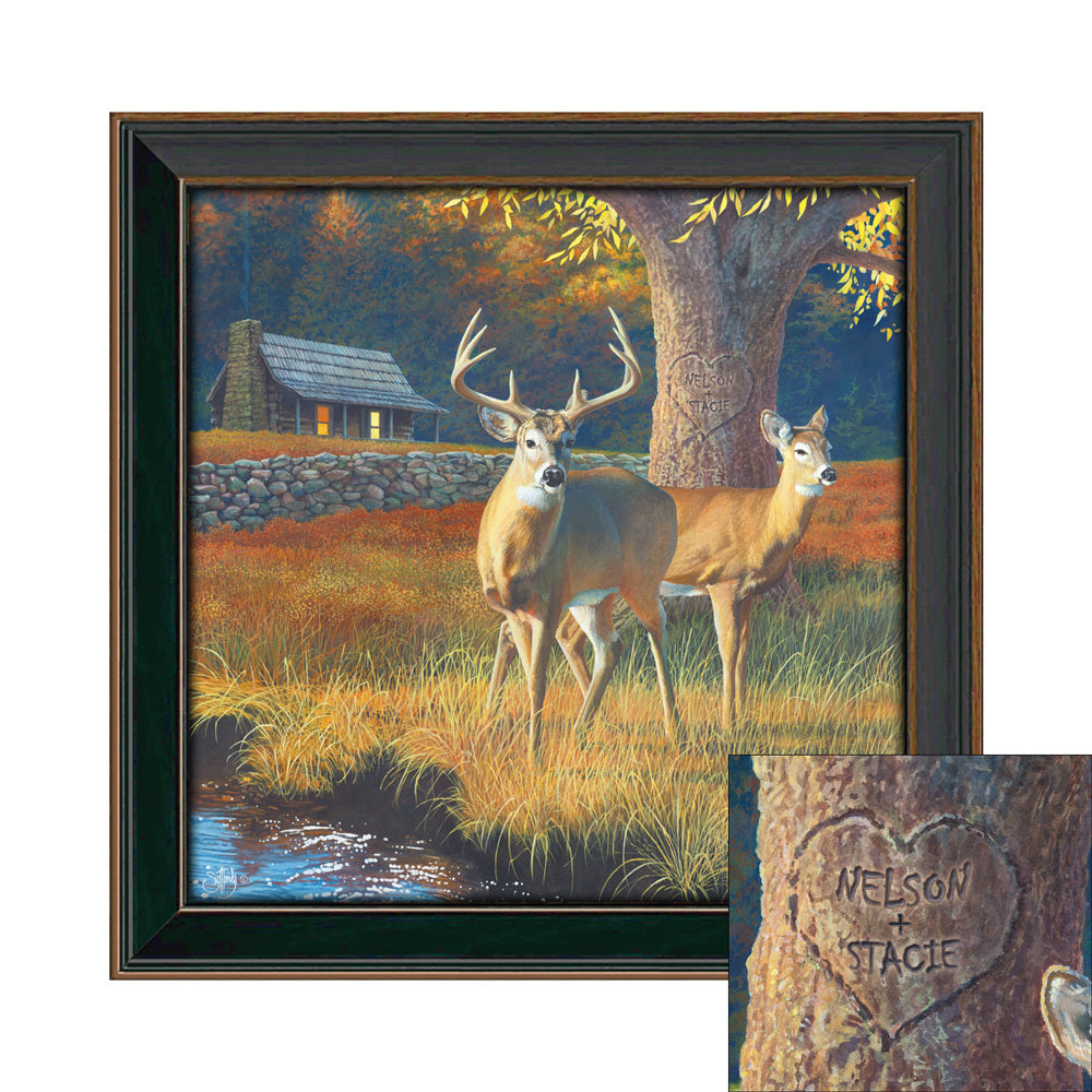 Wide Awake Whitetail Deer Personalized Framed Canvas - Large