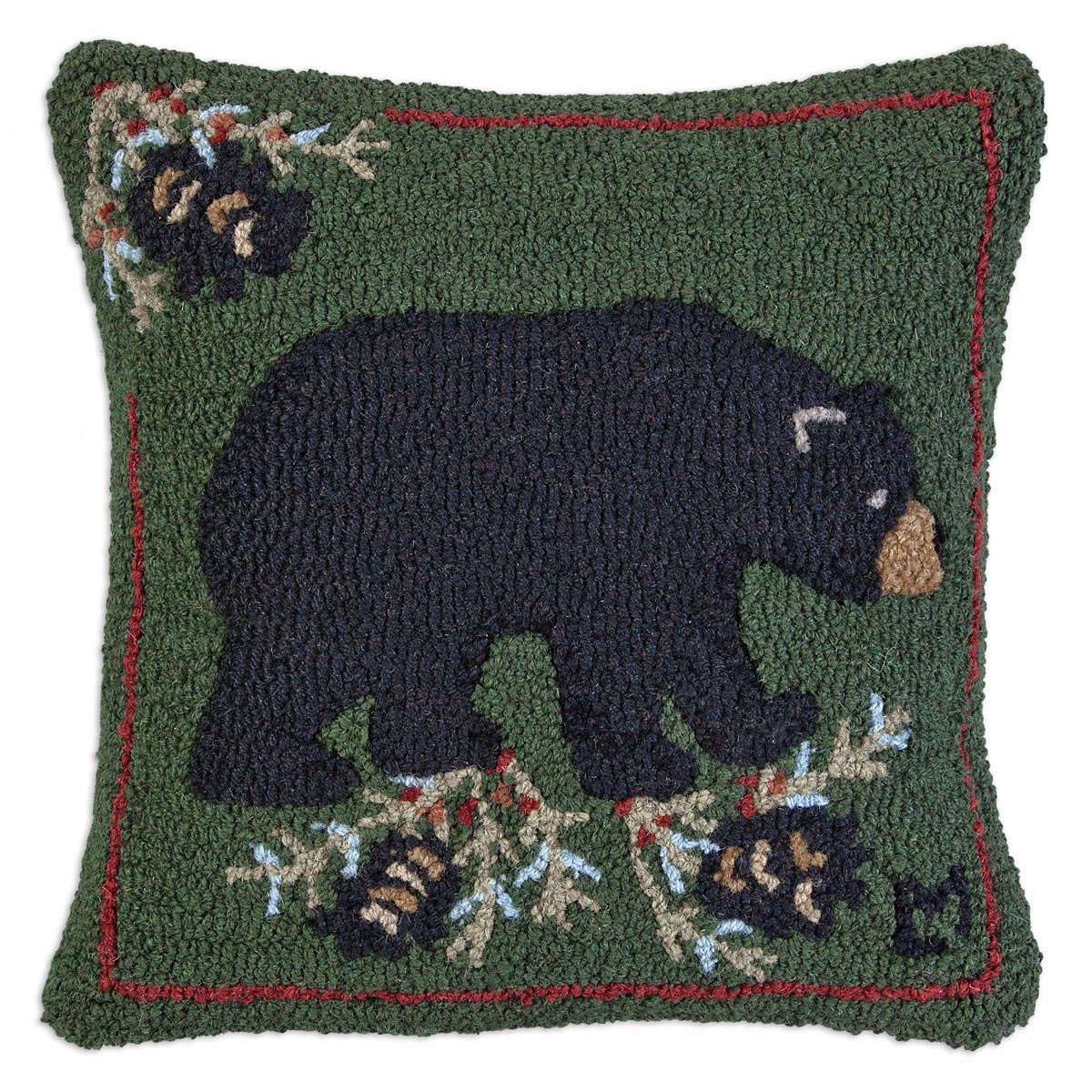 Single Black Bear Hooked Wool Pillow