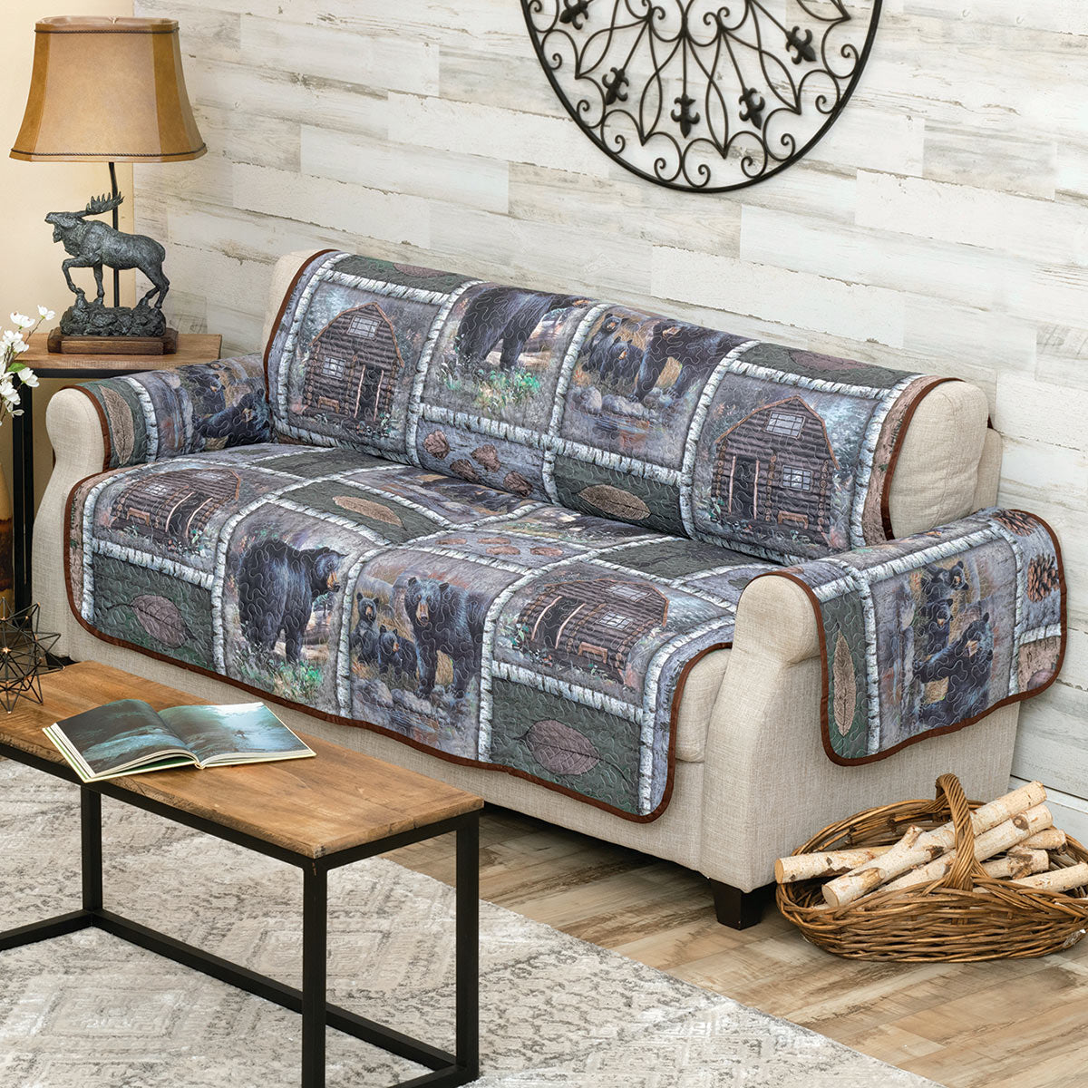 Bear Cabin Scenes Sofa Cover- SALE