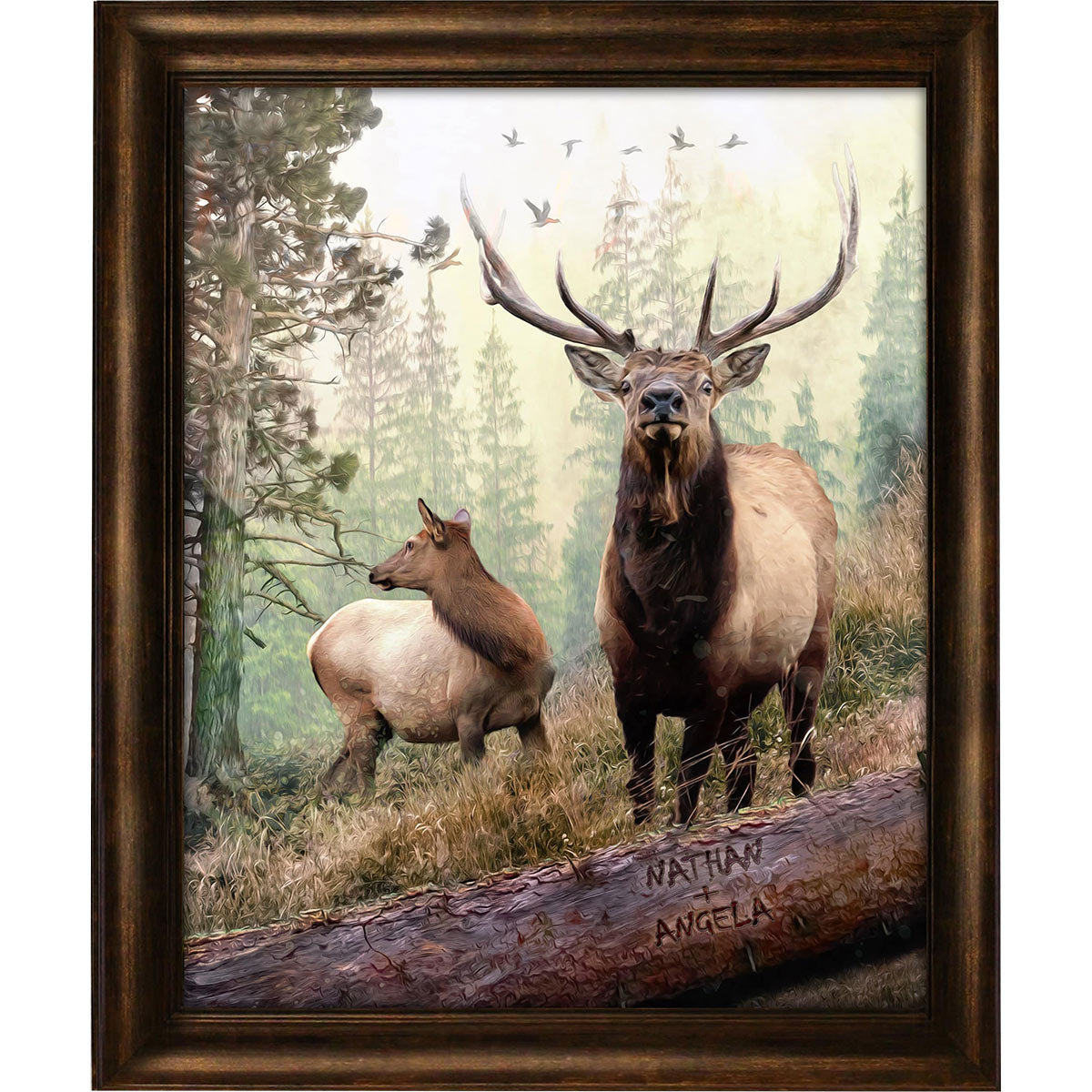 Hillside Elk Couple Personalized Stretched Canvas - Small