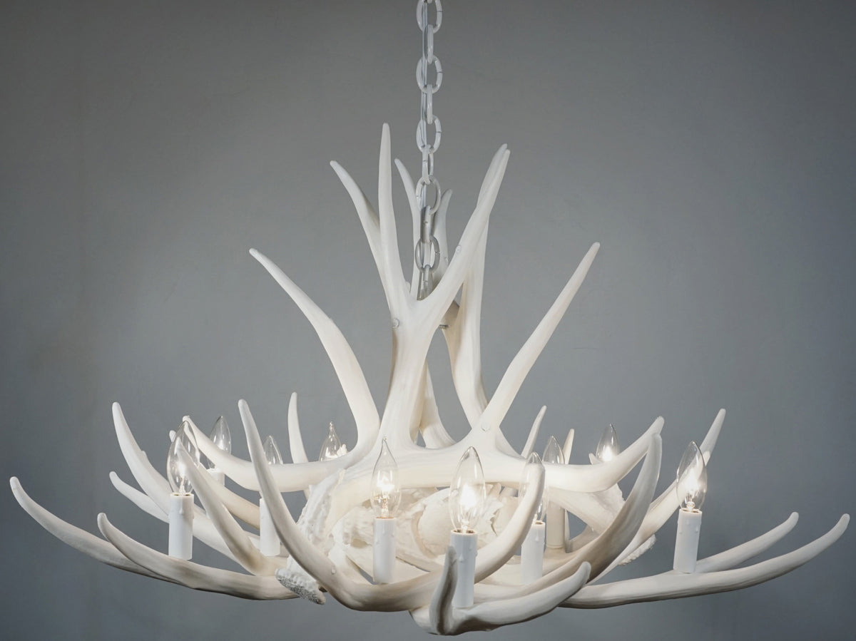 Mule Deer 9 Antler White Chandelier
