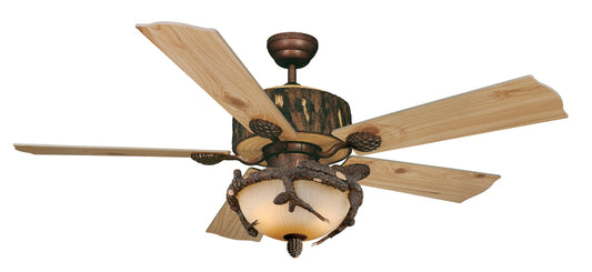 Log Cabin Ceiling Fan with Pinecone Inverted Light