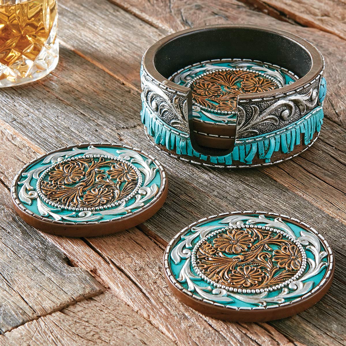 Tooled Turquoise Coaster Set