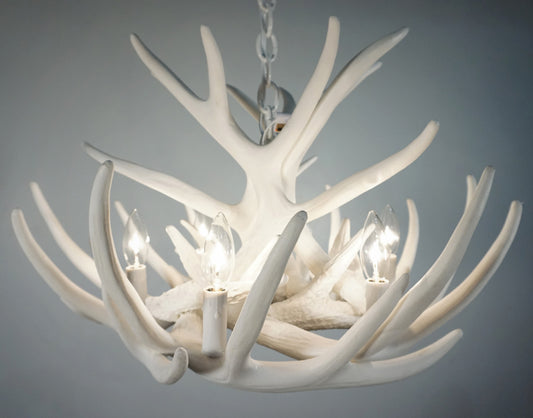 Whitetail Deer 9 Antler Cascade White Chandelier