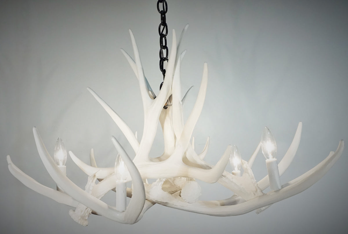 Mule Deer 6 Antler White Chandelier