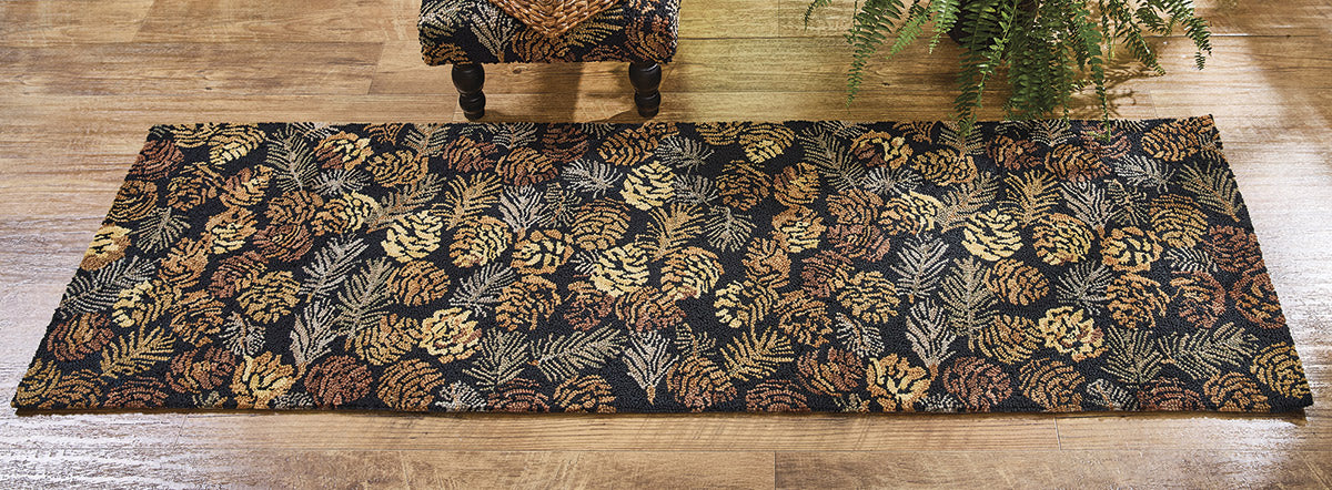 Scattered Pinecones Hooked Rug - 2 x 6