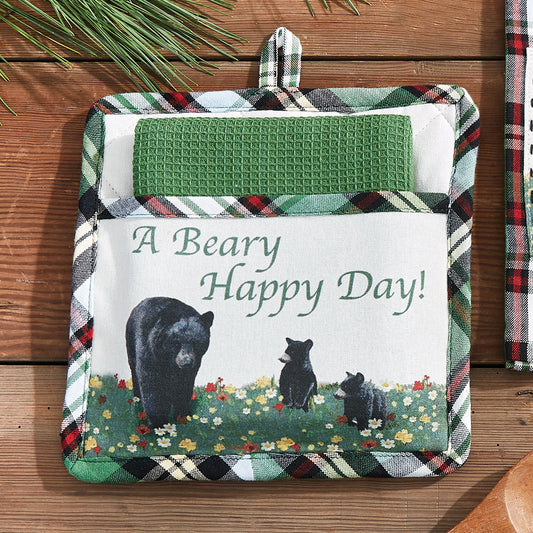 Bear Family Plaid Potholder Set