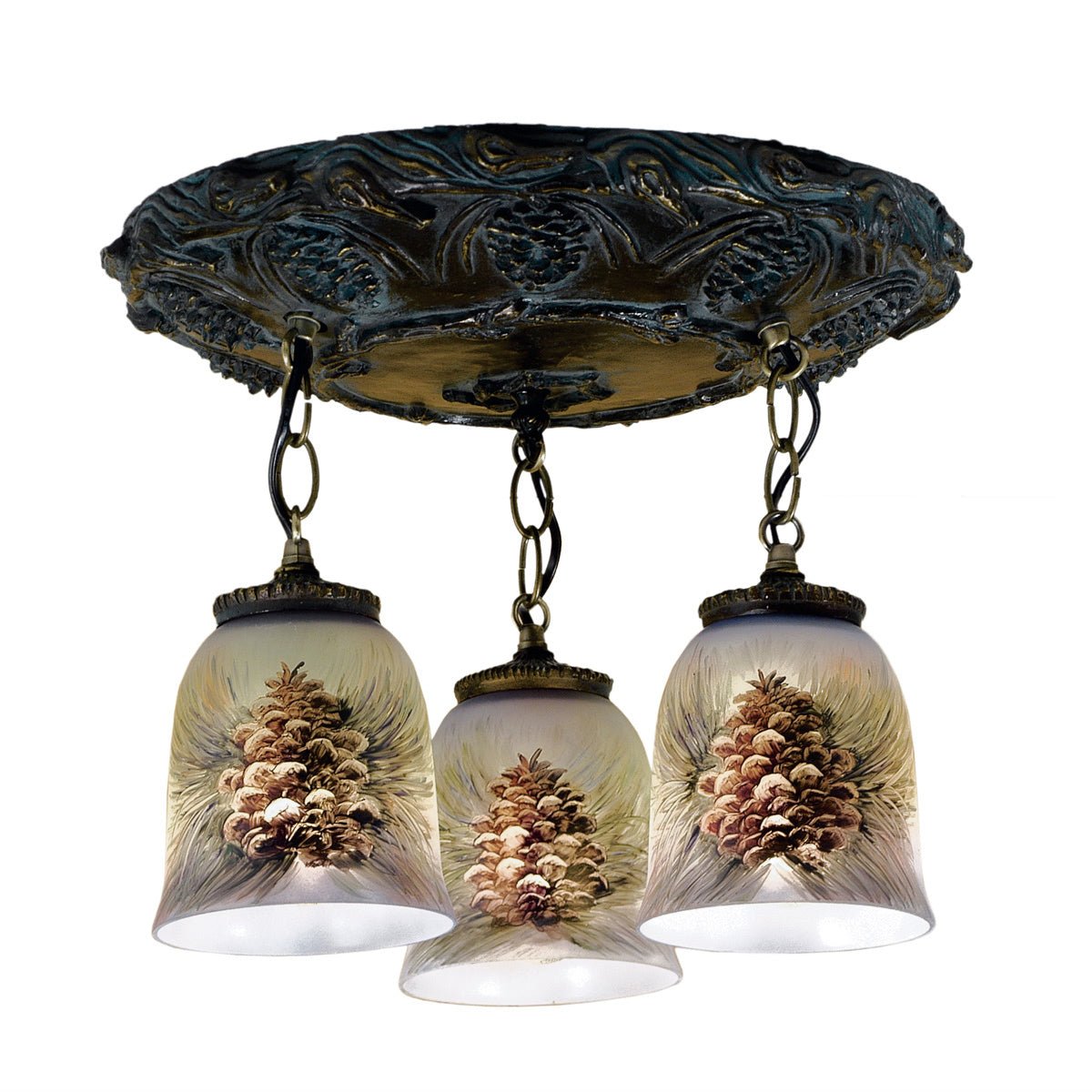 Hand Painted Pinecone 3 Light Pendant