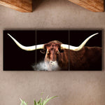 Longhorn Stretched Canvas Triptych - Medium