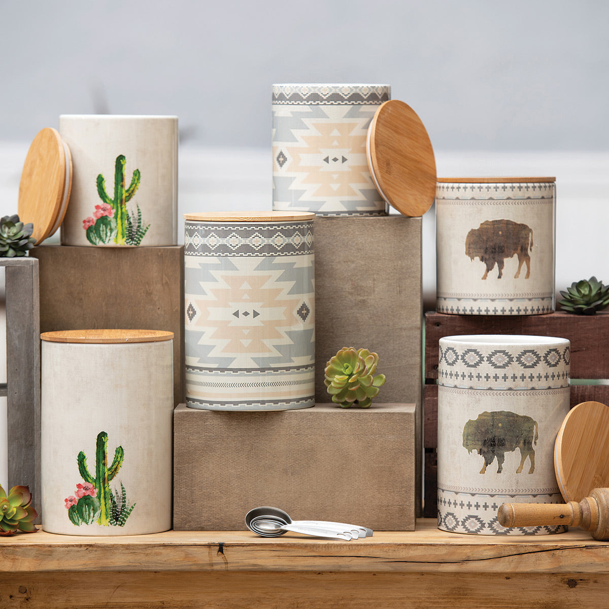 Buffalo Spirit Ceramic Canisters - Set of 2
