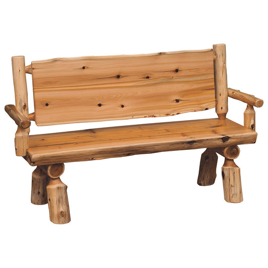 Cedar Log Bench with Solid Back and Arms - 4 Foot