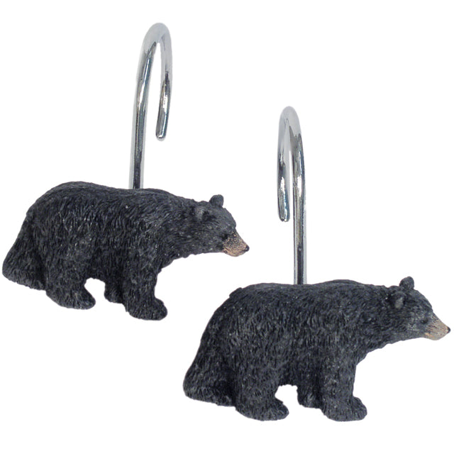 Black Bear Lodge Shower Curtain Hooks (Set of 12)