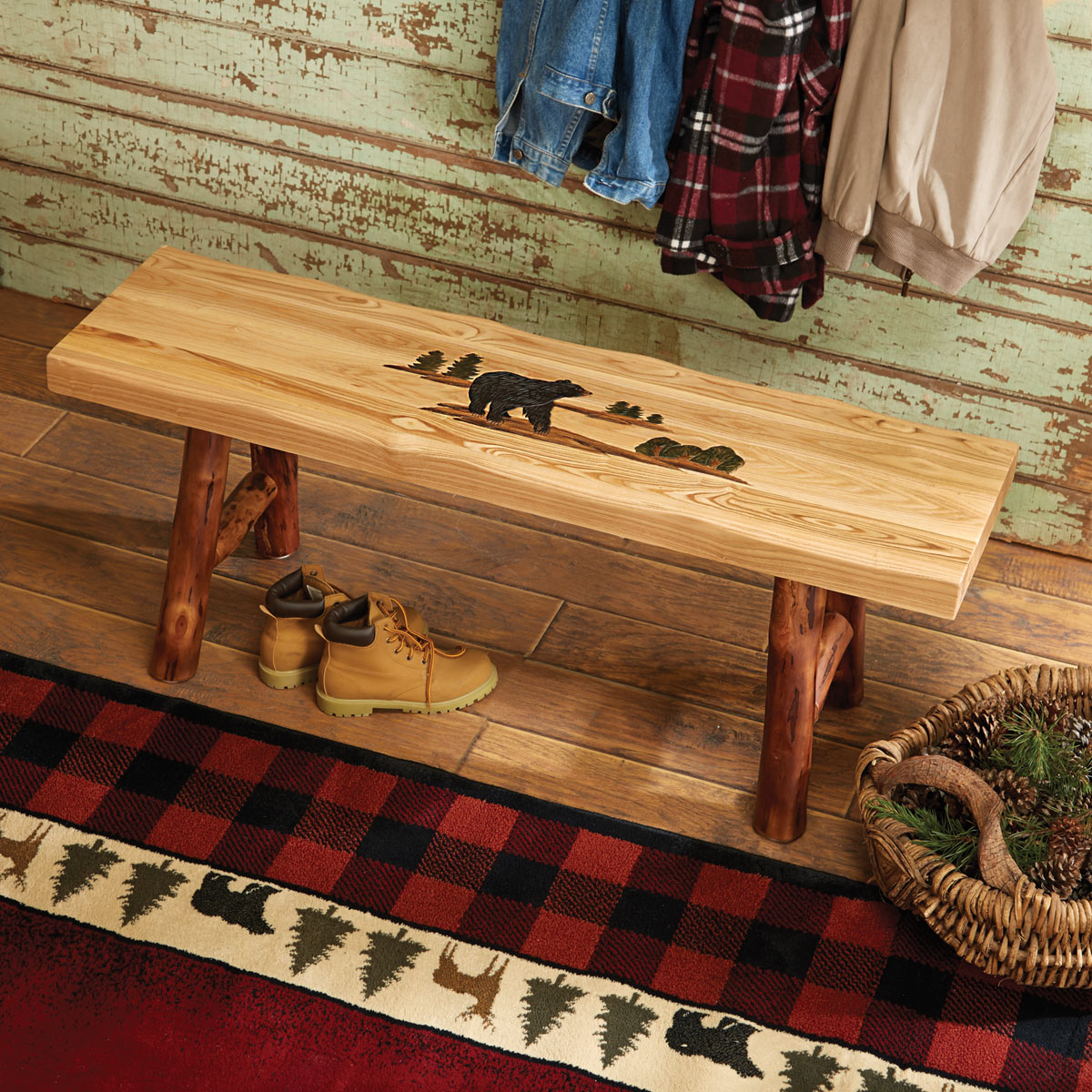 Log Bench with Bear Carving Designs - OUT OF STOCK UNTIL 06/23/2026