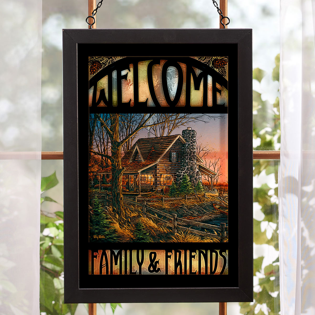 Cabin Comforts Welcome Stained Glass Art