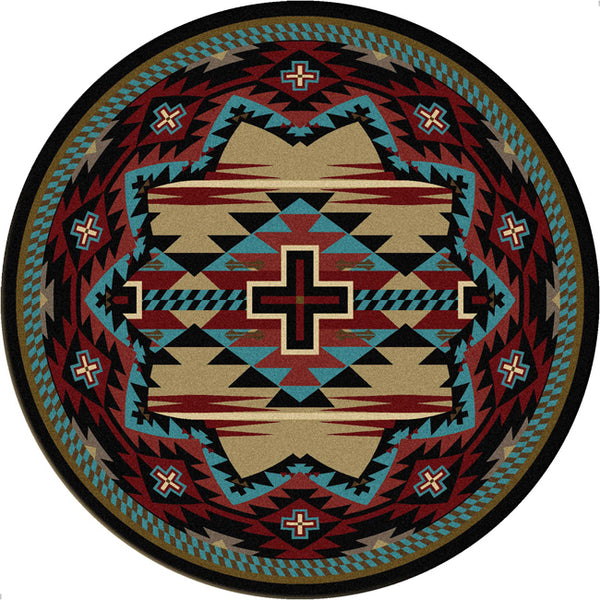 Rustic Cross Blue Southwestern Rug - 8 Ft. Round