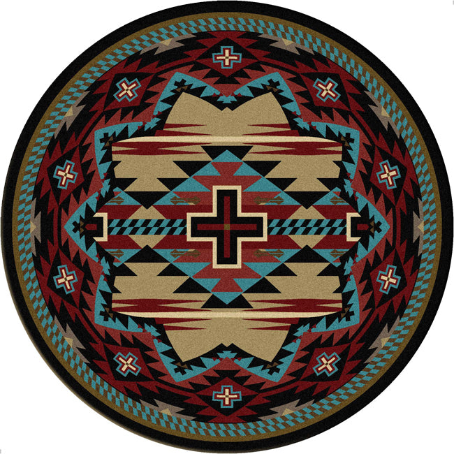 Rustic Cross Blue Southwestern Rug - 8 Ft. Round