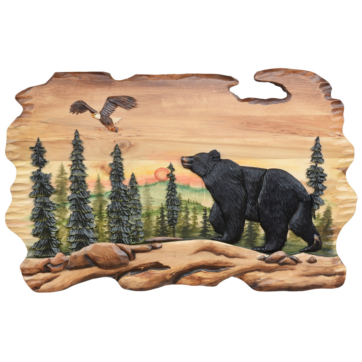Sunset Bear & Eagle Wood Wall Art