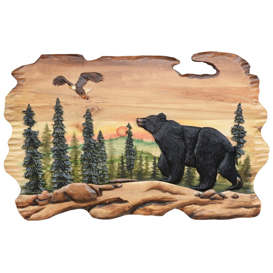 Sunset Bear & Eagle Wood Wall Art
