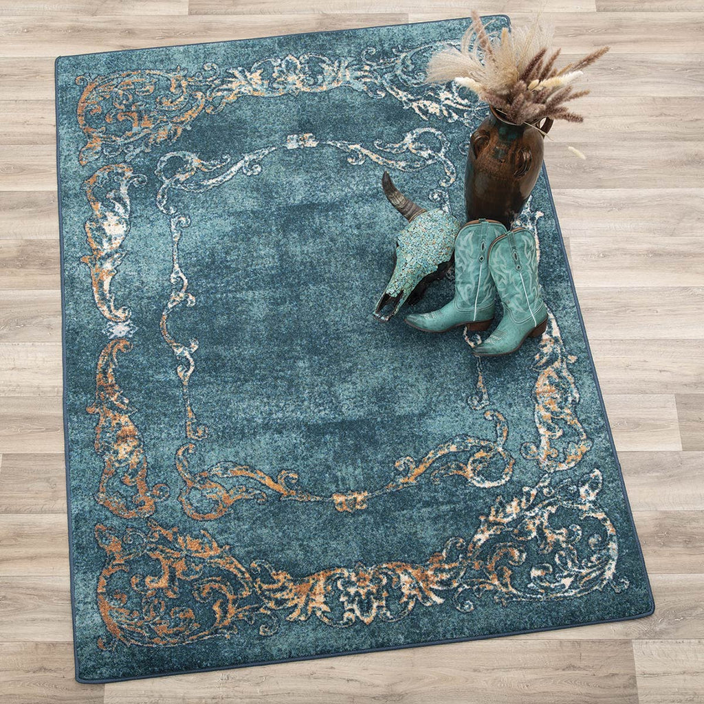 Prairie Scrolls Turquioise Rug - 11 x 13