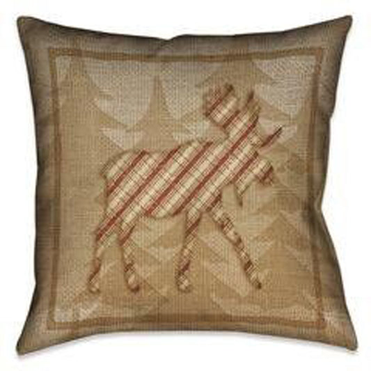 Plaid Patch Moose 18 x 18 Outdoor Pillow