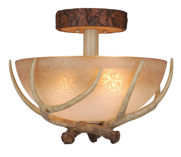 Rustic Antler Semi Flush Ceiling Light - 16 Inch
