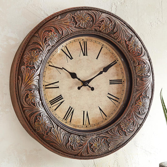 Western Tooled Leather Wall Clock - OUT OF STOCK UNTIL 06/20/2026