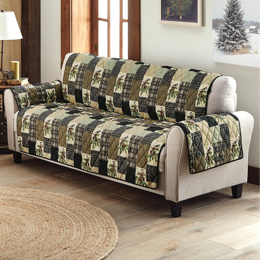 Pinecones & Chickadees Patchwork Oversized Sofa Cover - CLEARANCE