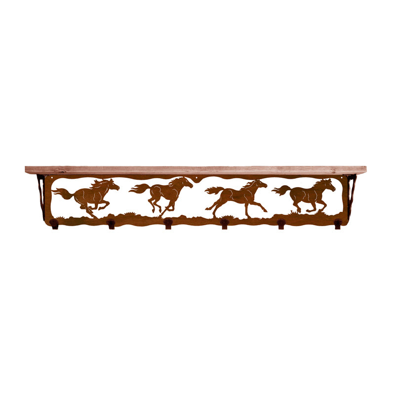 Wild Horses 42 Inch Pine Hook Shelf