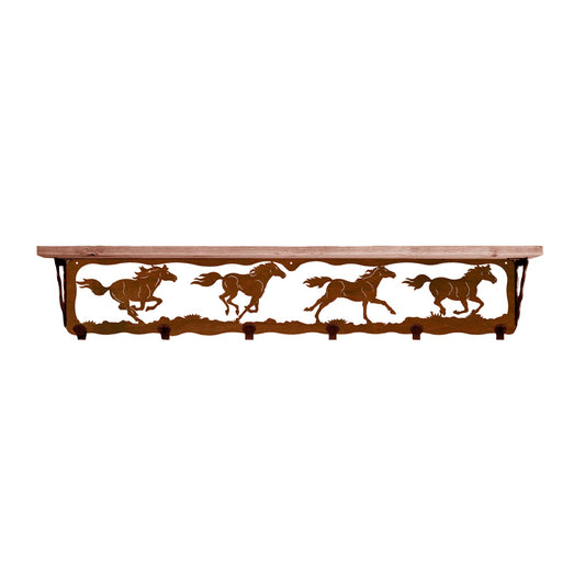 Wild Horses 42 Inch Pine Hook Shelf