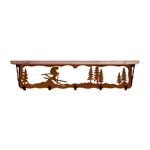 Skier 34 Inch Pine Hook Shelf