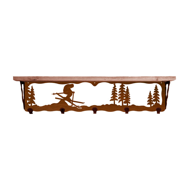 Skier 34 Inch Pine Hook Shelf