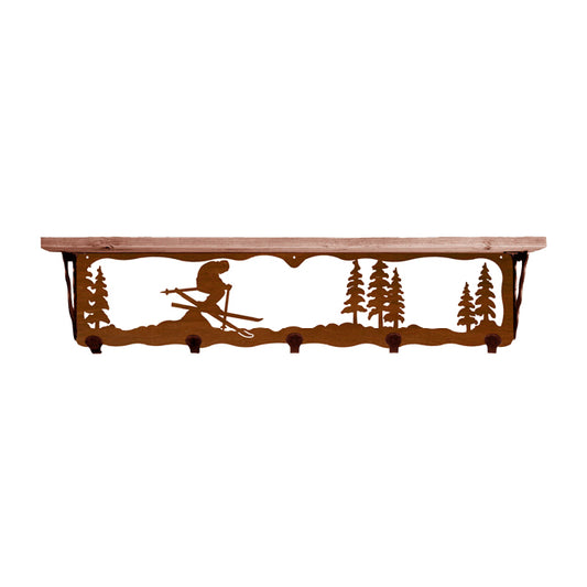 Skier 34 Inch Pine Hook Shelf
