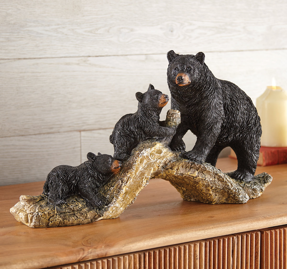 Bear Family Log Sculpture