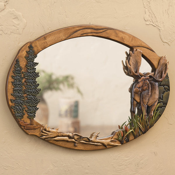 Majestic Moose Carved Wood Wall Mirror - OUT OF STOCK UNTIL 08/05/2026
