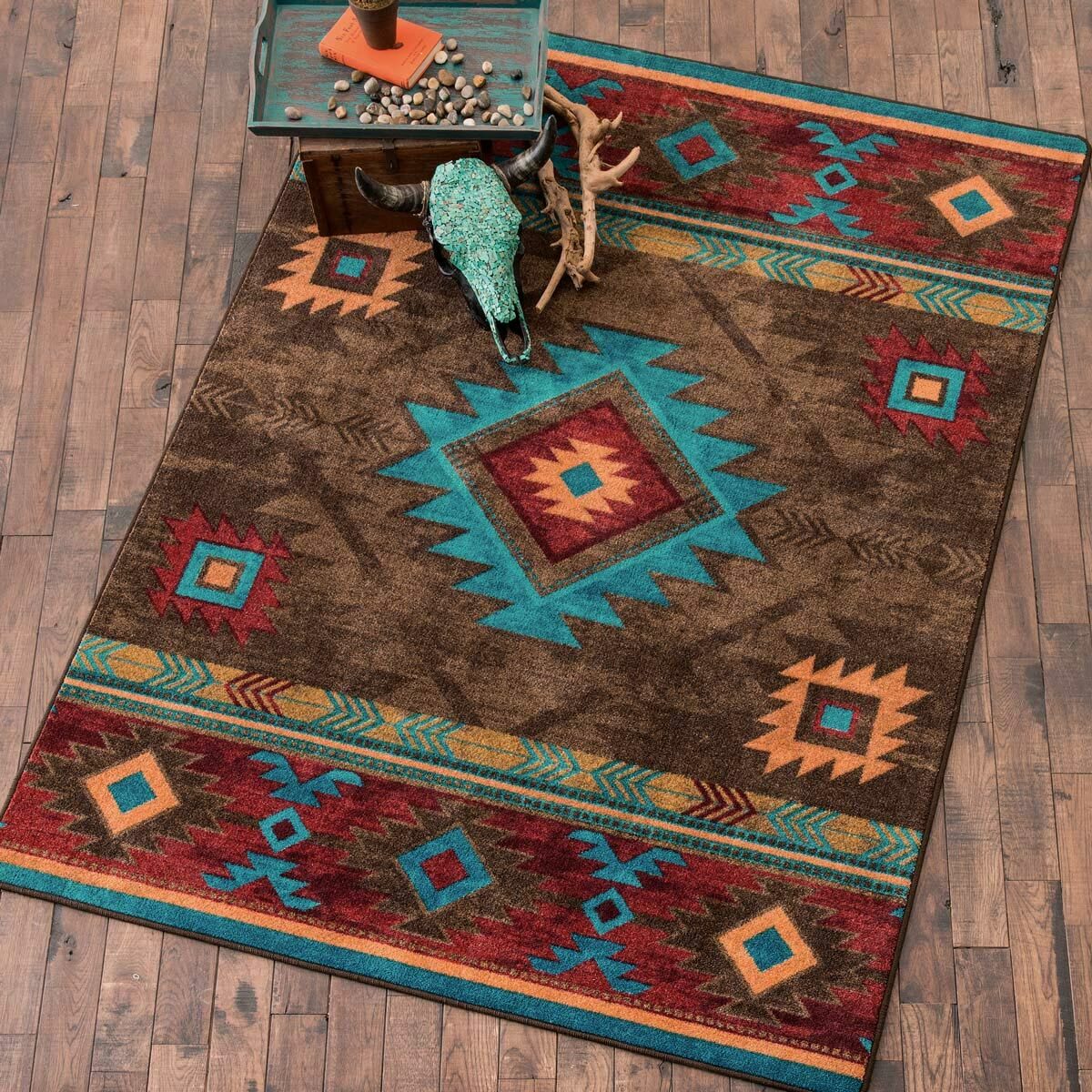Whiskey River Turquoise Rug - 11 x 13