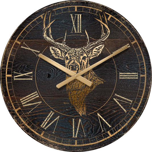 Etched Deer Head Wall Clock