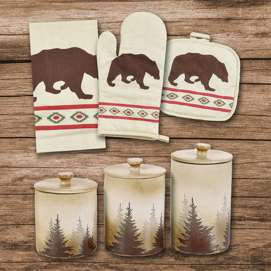 Tribal Bear Forest 13 Pc Canister & Kitchen Linen Set