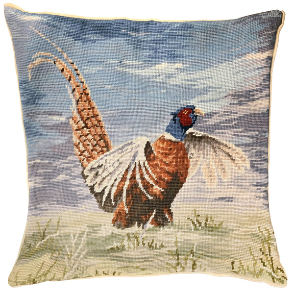 Prairie Pheasant Nesting Needlepoint Pillow