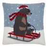 Beary Merry Sled Hooked Pillow